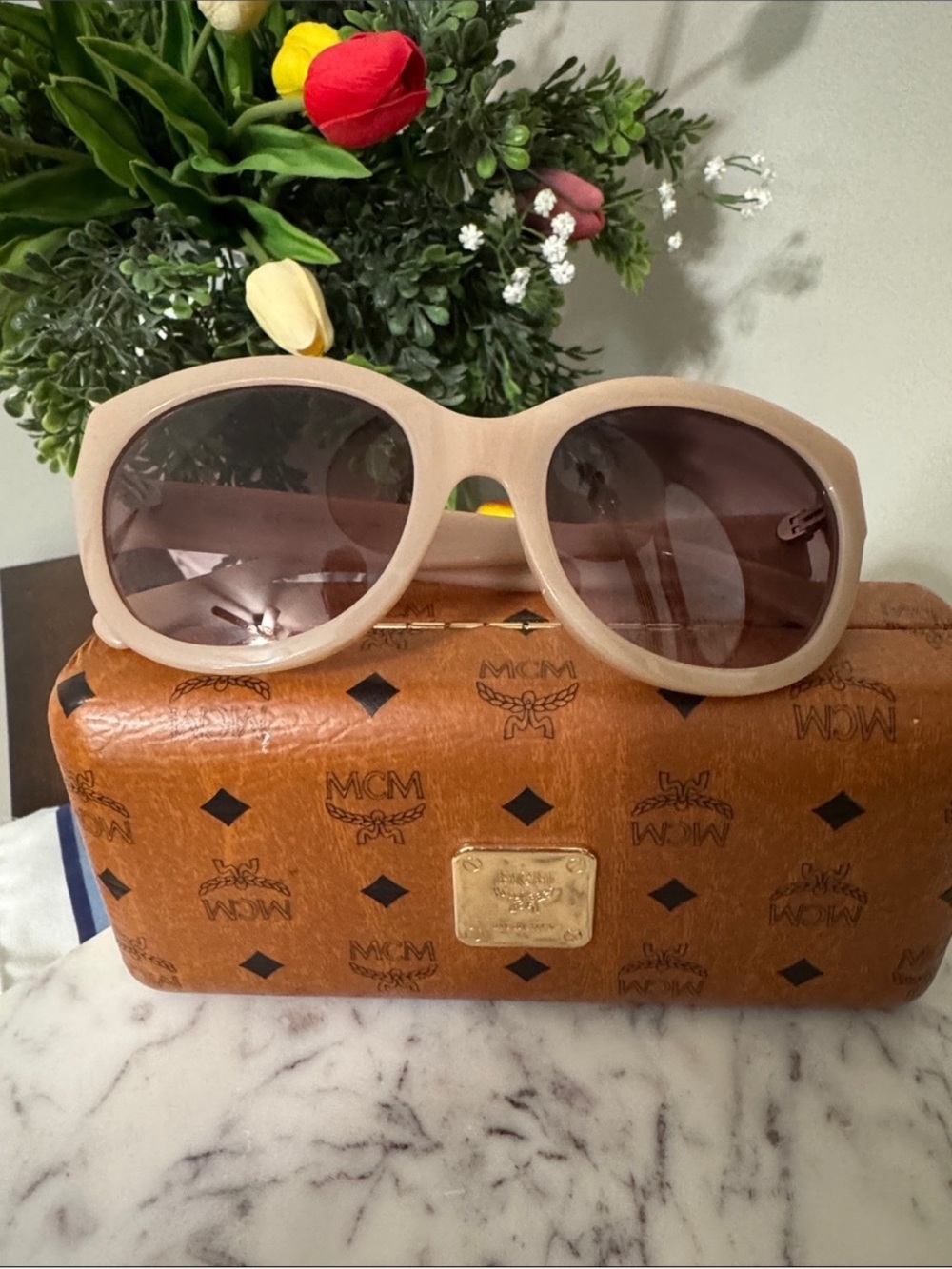MCM Nude-Beige Oversized Women's Sunglasses with Brown Lenses